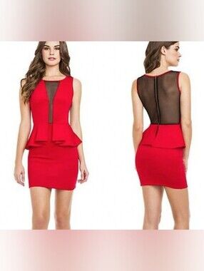 Guess Red Cocktail Party Mini Dress Womens Size S Mesh Zip Back Sleeveless